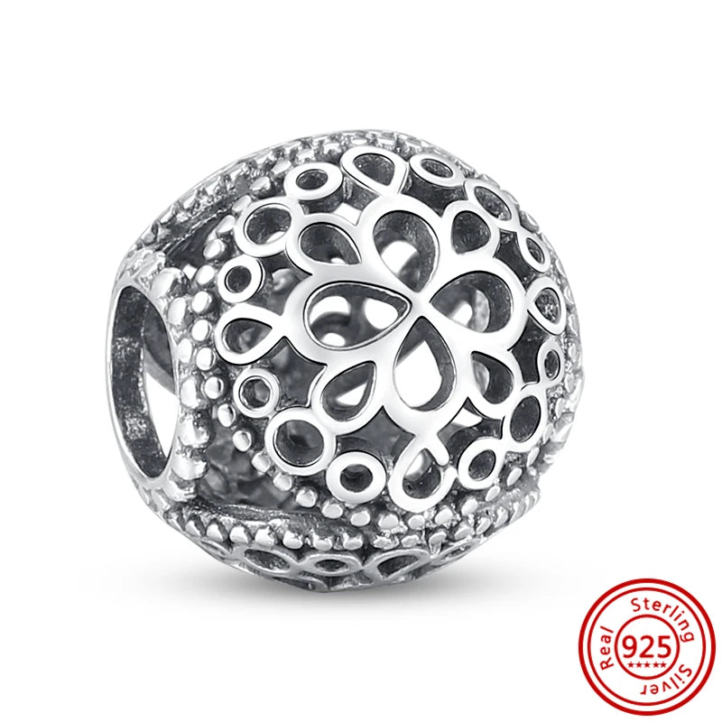 Authentic 100% 925 Sterling Silver Fit Original Pantaro Charms Bracelet Heart Round Style Simple Beads Women DIY Jewelry Making