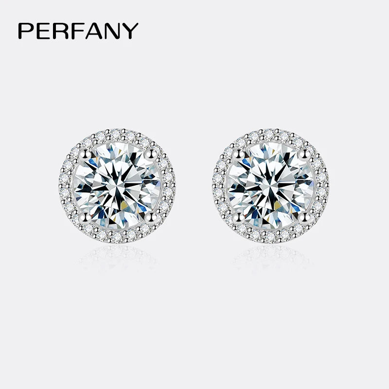 PERFANY Moissanite Women's Round Earrings S925 Solid Silver Plated 18K White Gold Diamond Earrings Wedding Luxury Jewelry - Madeinsea©