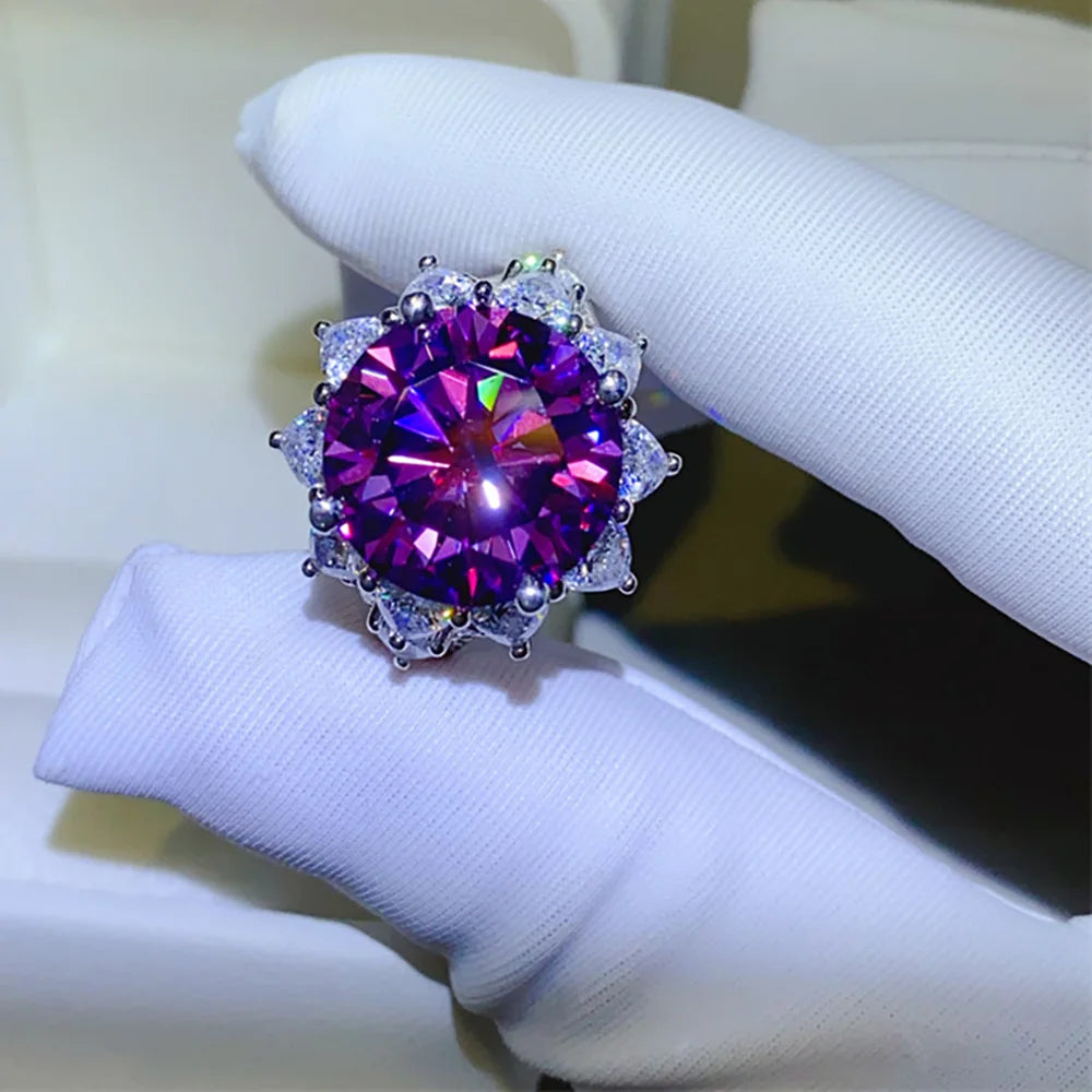 Serenity 10ct Purple Big Moissanite Rings Women Wedding Bridal Gift 100% S925 Sterling Silver Eternity Rings Plated 18K Jewelry - Madeinsea©