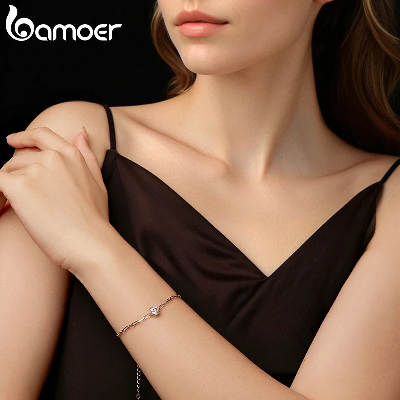 BAMOER 1CT Moissanite Bracelet 6-Prong Setting Adjustable Link Wrist Chain for Women 925 Sterling Silver Wife Mom Birthday Gift