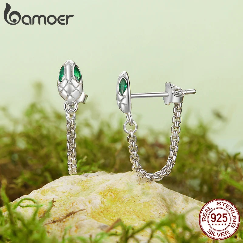 BAMOER 925 Sterling Silber Schlangenquasten-Ohrringe, Hypoallergener Tier-Modeschmuck, Geburtstagsgeschenk für Frauen BSE1148