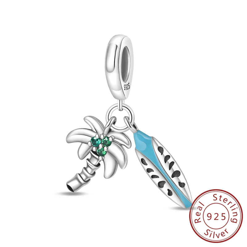 100% 925 Sterling Silver Tortoise Starfish Coconut Luminous Ocean Surfing Charms Beads Fit 925 Original Bracelets DIY Jewelry