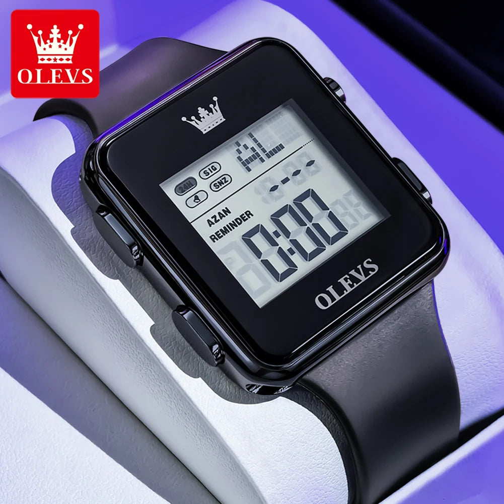 OLEVS 1105 New Men's Electronic Watch Silicone Strap Square Alarm Stop-Watch Calendar Waterproof Sports Digital Watches for Men