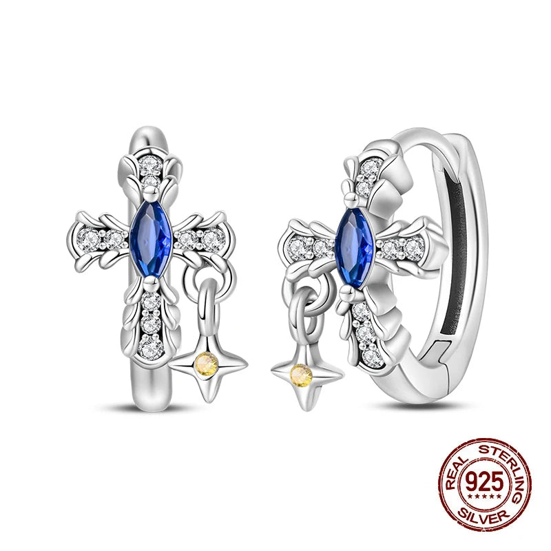 New Earrings 925 Silver Shining Baroque Style Retro Cross Hoop Earrings For Women Daily Wear Birthday Fine Party Jewelry Gift