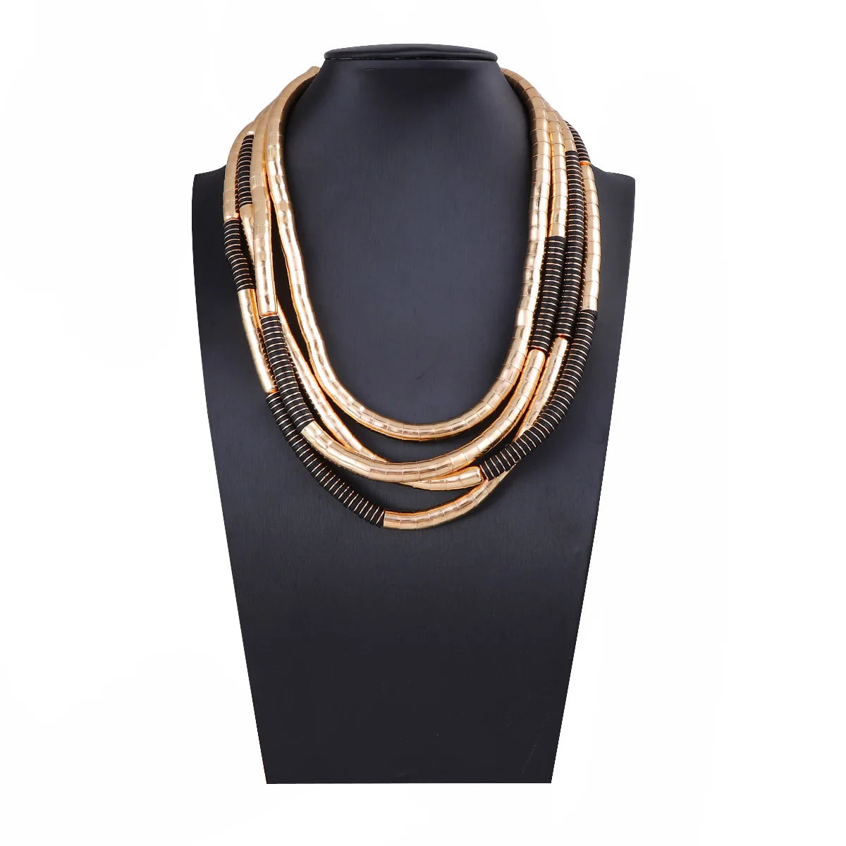 ZAA Personalized Retro Multi-layer Metal Bead Black Wood Necklace