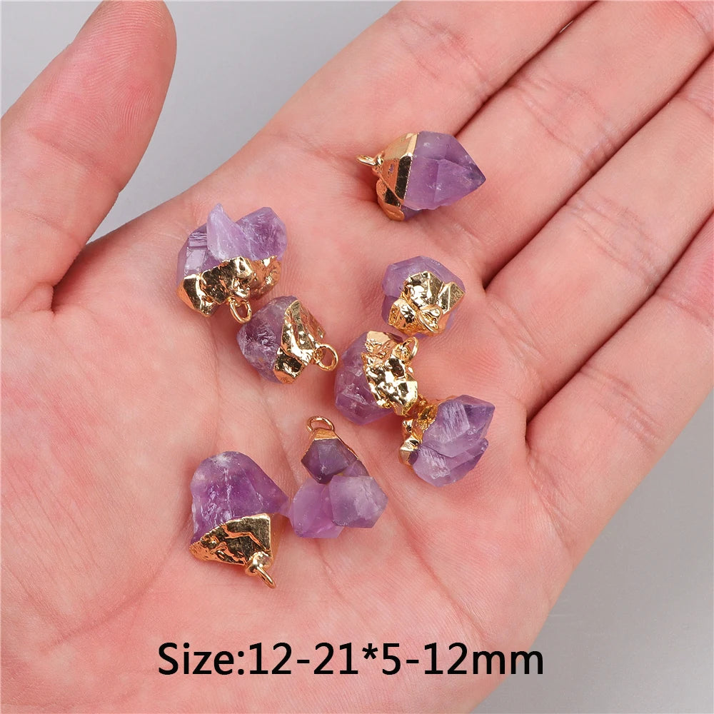 5pcs Natural Rough Stone Pendant Irregular Shape Healing Amethysts Labradorite Agat Quartz Pendants For DIY Handmade Necklace