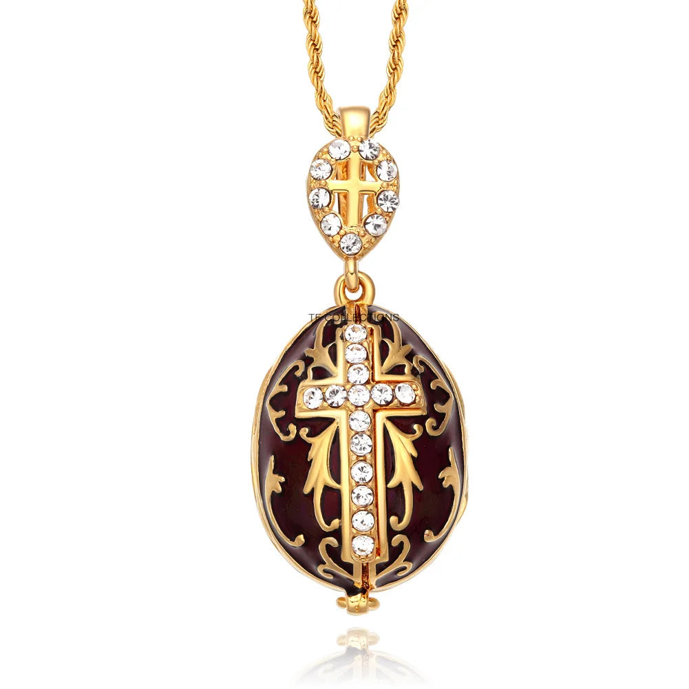 ERÖFFNETE YAFFIL Ei-Anhänger Halskette Kreuz Handgefertigter Vintage-Schmuck Emaille Jesus Luxus Charm Kristall Strass Piercing Geschenke für Frauen