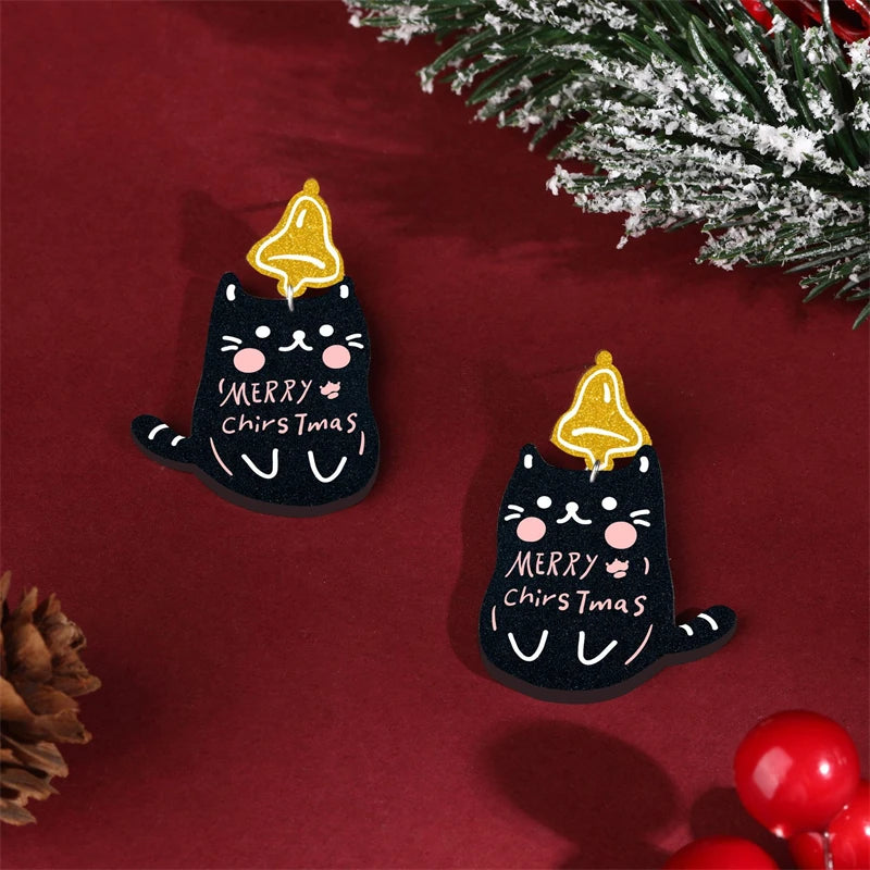 Christmas Gingerbread Man Santa Claus Asymmetrical Dangle Earring for Women Cute Xmas Hat Dog Kitten Acrylic Earrings Jewelry