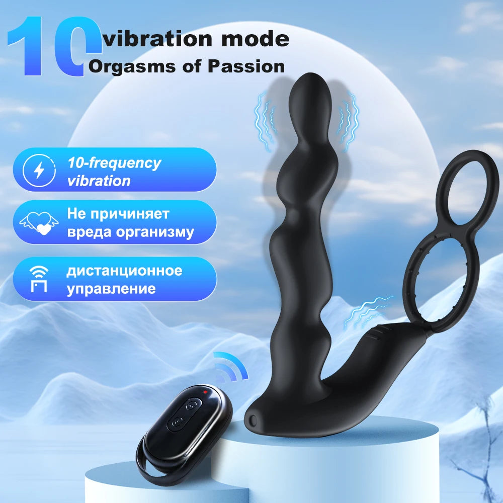 Male Prostate Massage Vibrator Wireless Control Double Ring Anal Plug Vibrator Delay Ejaculation Stimulator Sex Toys for Adult - Madeinsea©