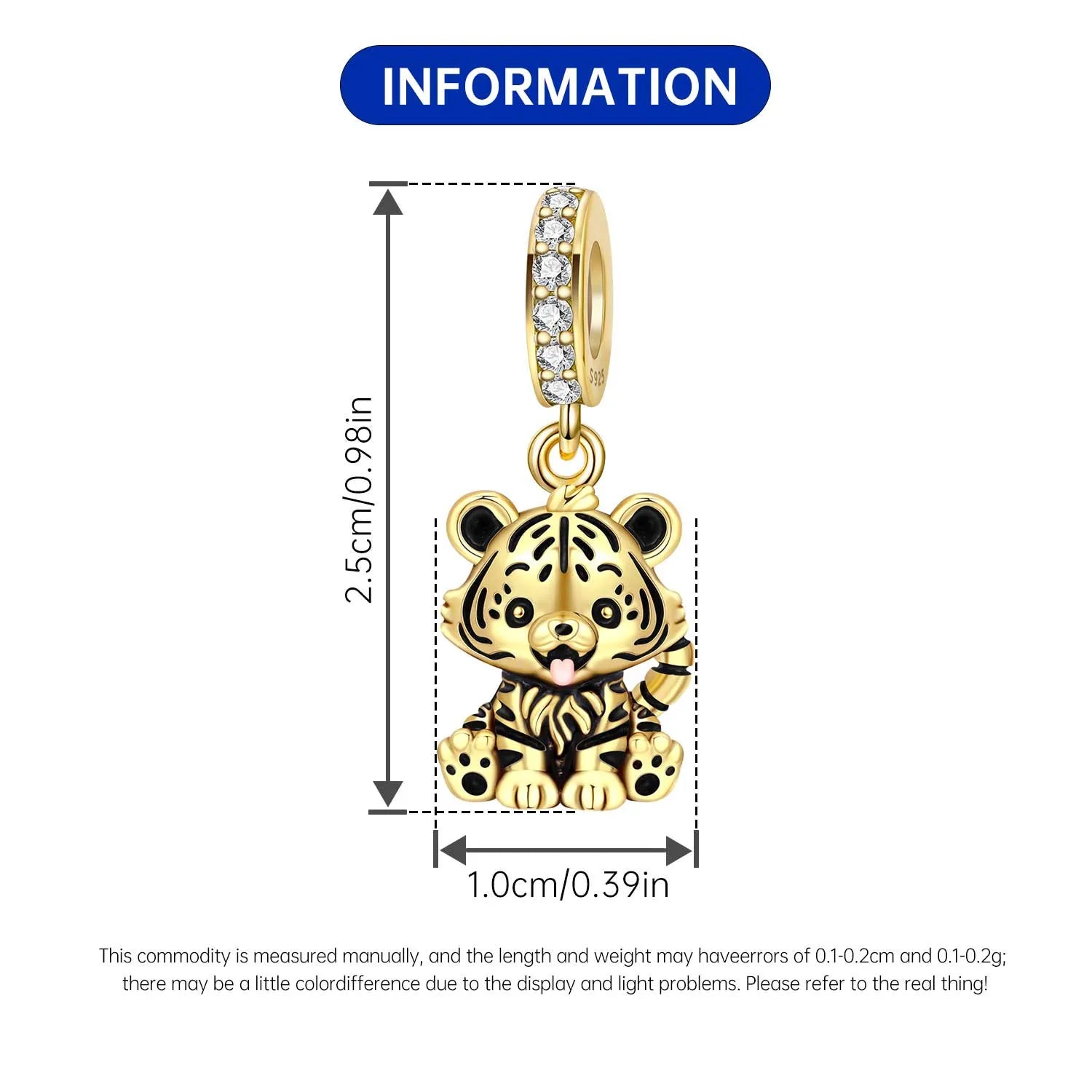 PANPOKI 925 Sterling Silver Cute Little Tiger Animal Pendants Bracelet Charms Fit Women Jewelry Party Beads DIY Trendy Gifts