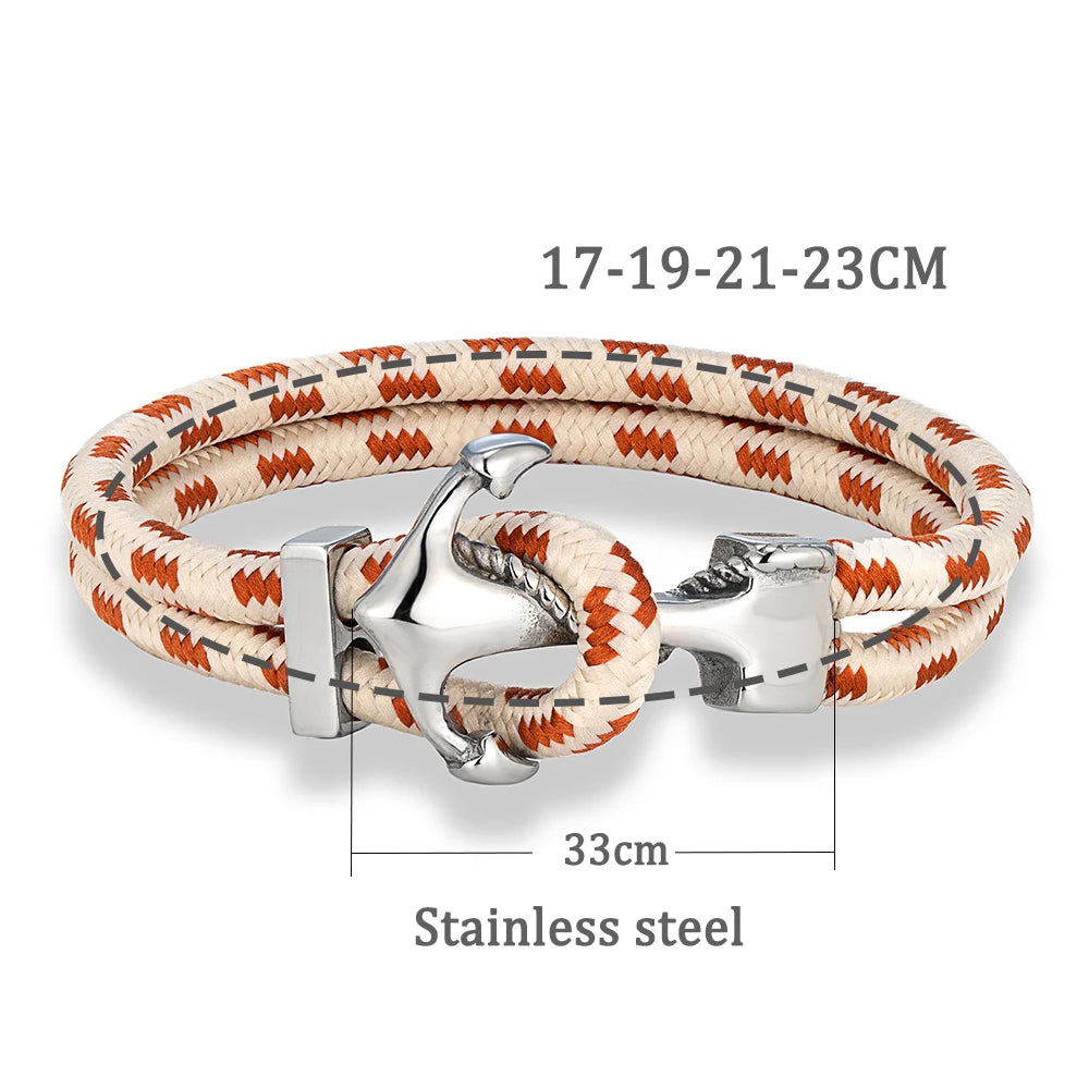MKENDN Minimalist Nautical Style Anchor Bracelets Men Women Mulitcolor Surfer Rope Bracelet Stainless Steel Boat Hook