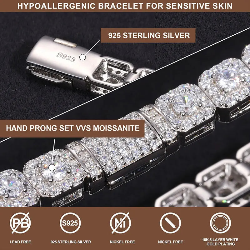 TUHE Unisex Cuban Chain Men Bracelet 925 6mm Width Chain Bracelet Moissanite For Men Hip Hop Jewelry Gift Stock delivery