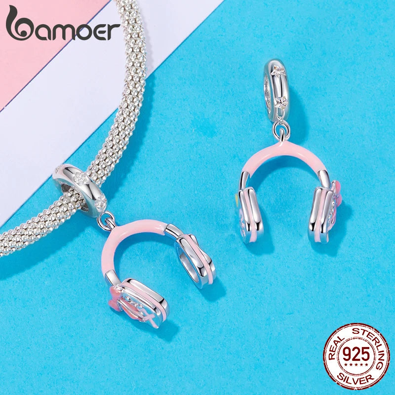 BAMOER 925 Sterling Silver Headphone Tennis Barbell Charm Pendant fit Original Bracelet DIY Jewelry Accessories bamoer Beads