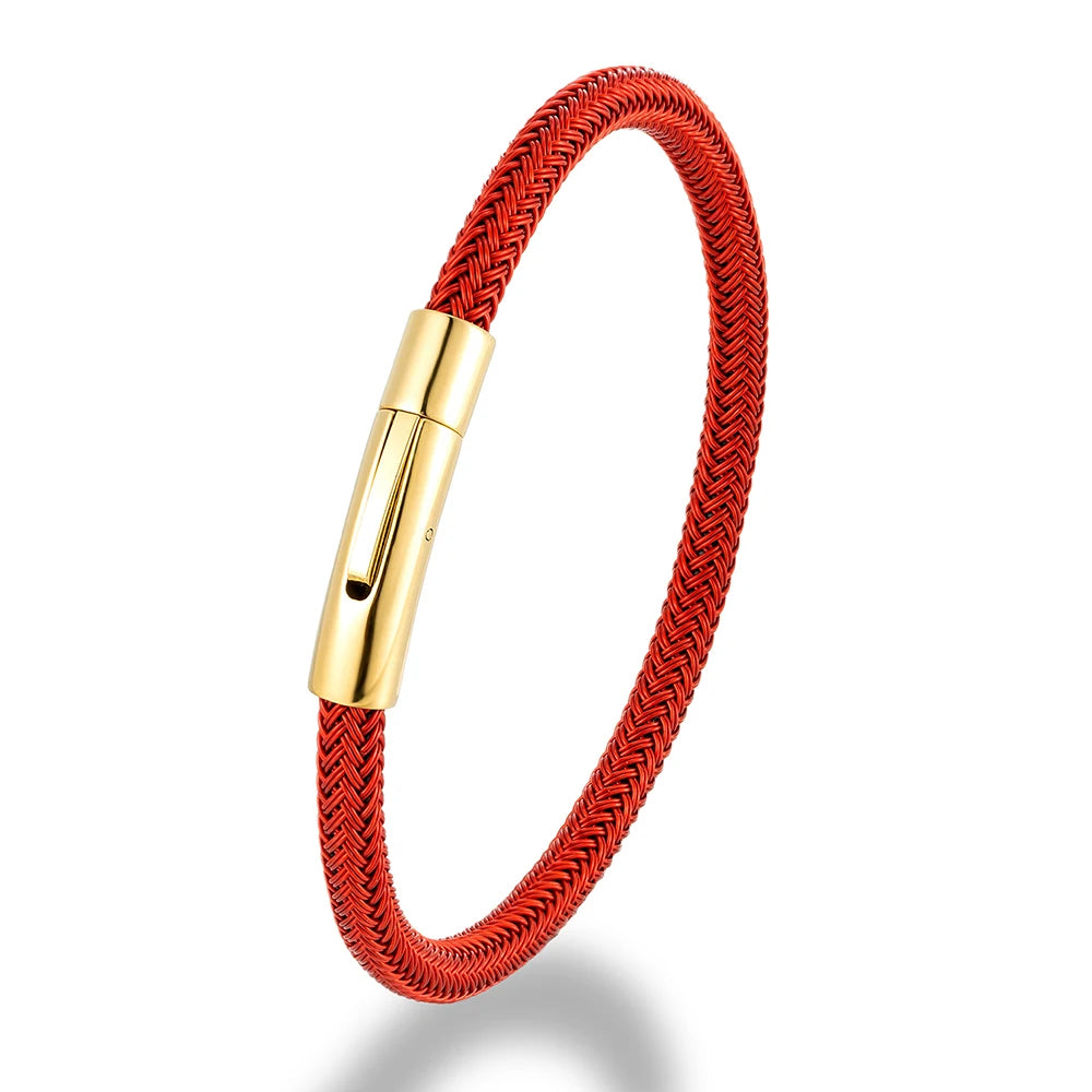 MKENDN Simple Style Men Women Lucky Red Jewelry Non-fading Steel Wire Rope Bracelet Classic Cuff Charm Bracelet for Couple Gifts