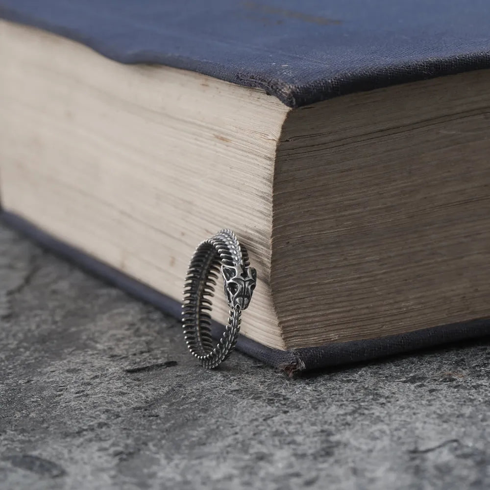 MKENDN Vintage 100% 925 Sterling Silver Snake Bone Ring For Men and Women Gothic Street Hip Hop Punk Jewelry