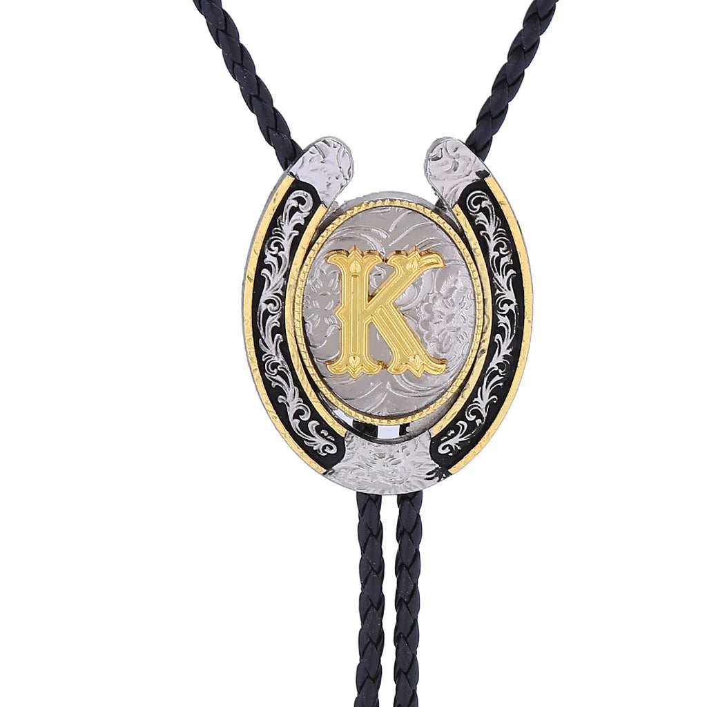 European and American horseshoe letters bolo tie large
