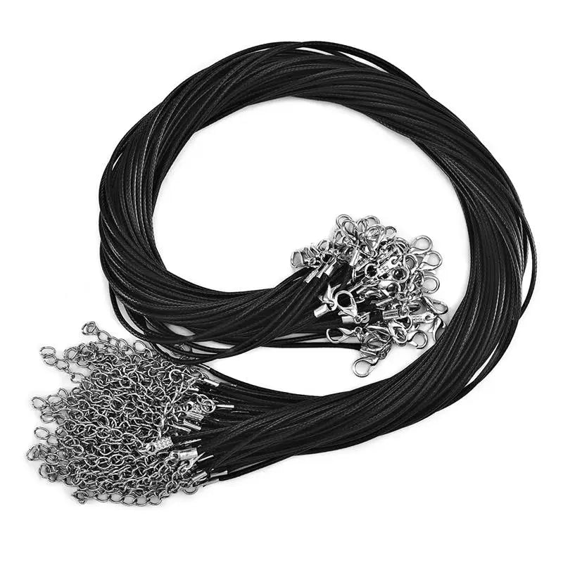 50 pcs 45/50/60cm Braided Leather Rope Wax Cord DIY Handmade Necklace Pendant Lobster Clasp String Cord Jewelry Chains