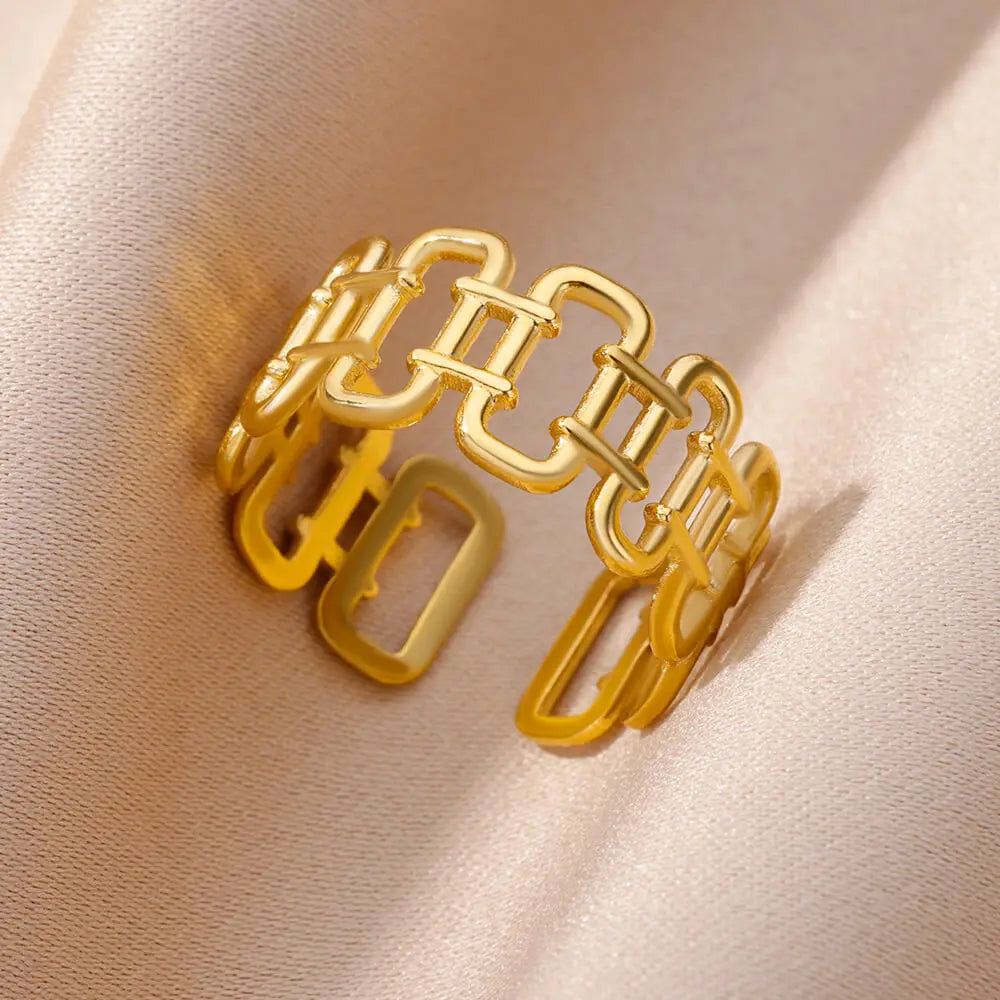 Stainless Steel Rings For Women Men Gold Color Open Gothic Geometric Ring Female Male Fashion Engagement Wedding Party Jewelry