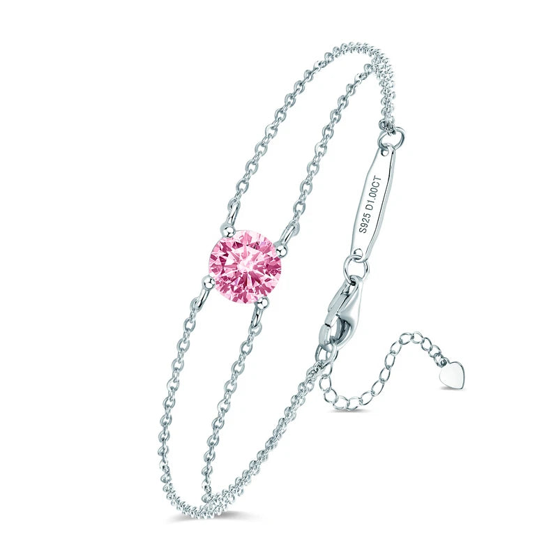 Fashion Women's Single Stone Double Chain Bracelet 6.5mm Round Month Birthday Stone Bracelet 925 Sterling Silver Jewelry Gift