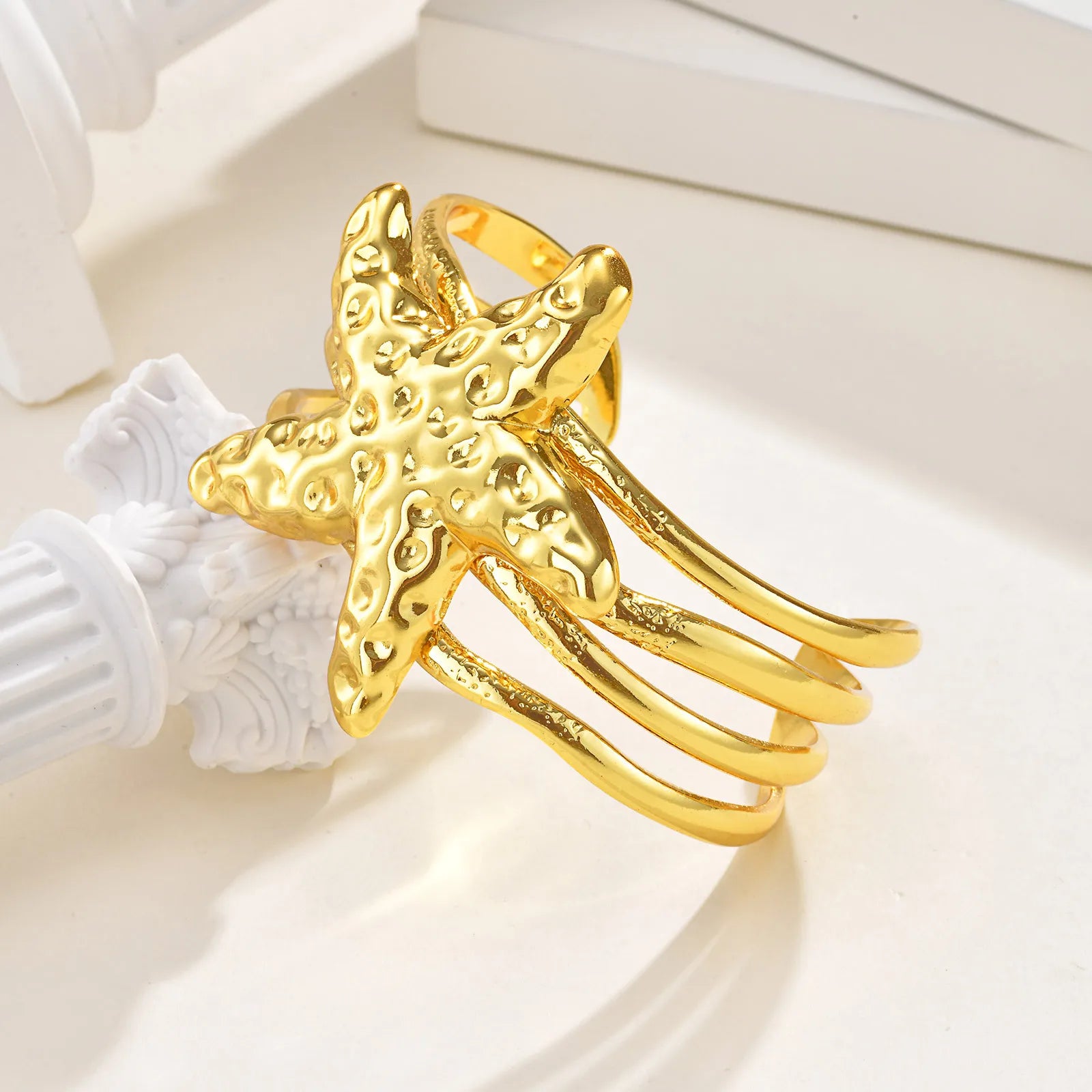 Vnox Chunky Starfish Cuff Bracelets For Women Girls,Stainless Steel Gold Color Heavy Bangles,Female Trendy Jewelry Party Daily