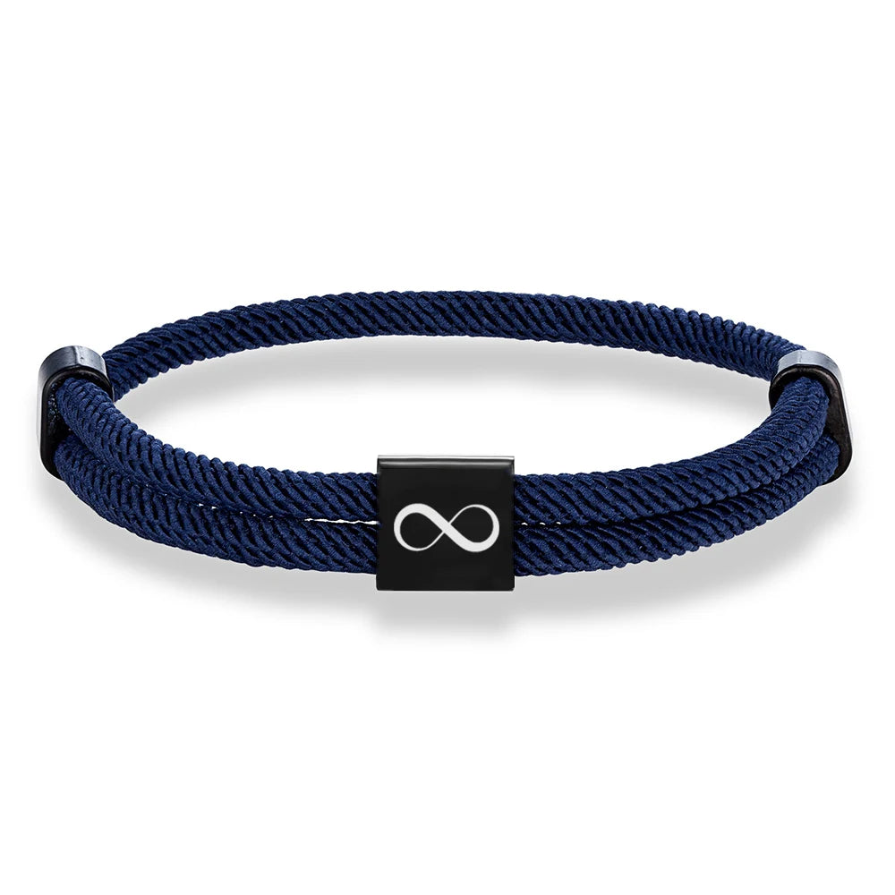 MKENDN Klassisches Infinity-Armband für Herren, verstellbar, nautisches Seilarmband für Damen, schwarzer Edelstahl, Schmuckgeschenk für Paare