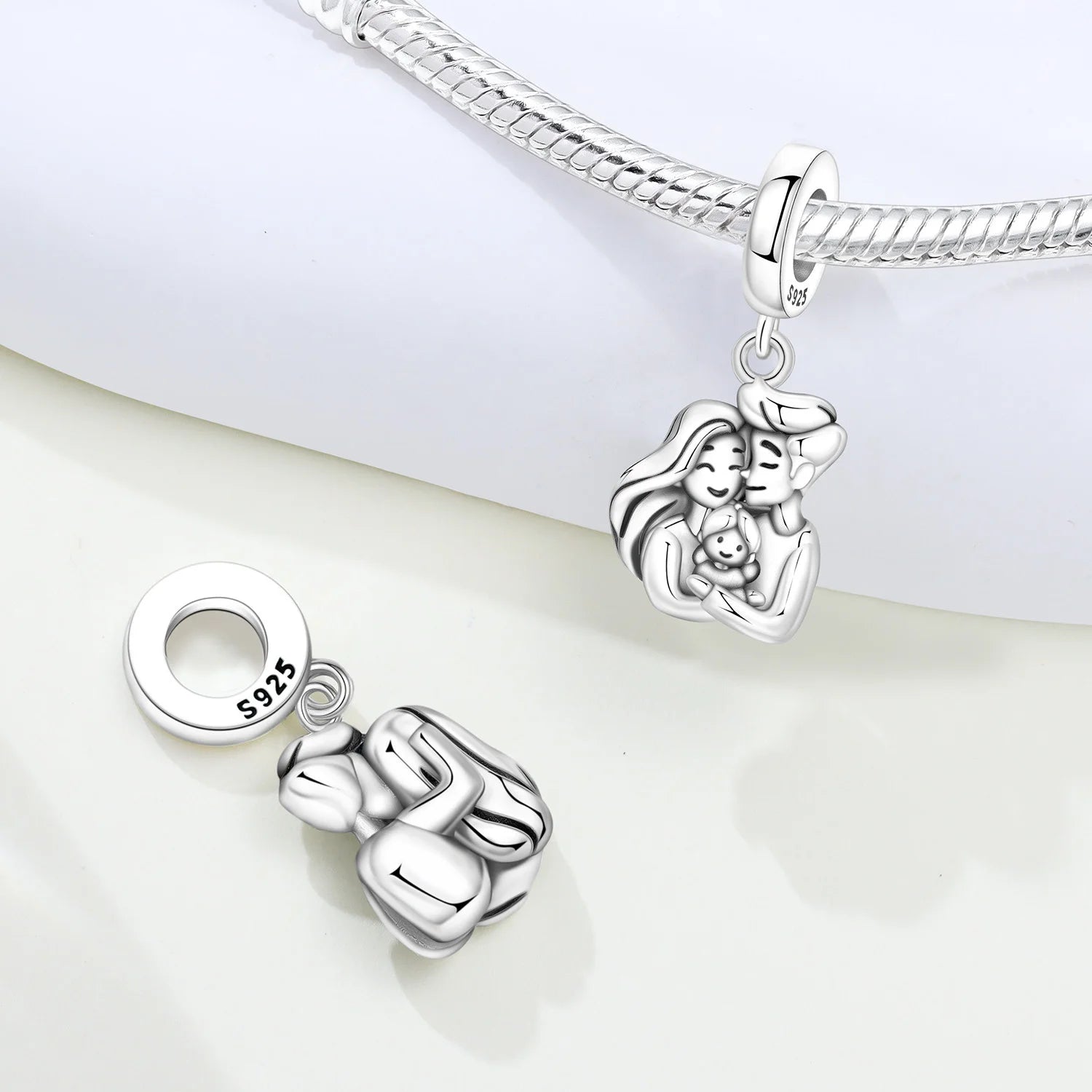 PANPOKI 925 Sterling Silver Couple And Family Beads Original Pendants Bracelet Charm Jewelry Party DIY Trendy Gifts