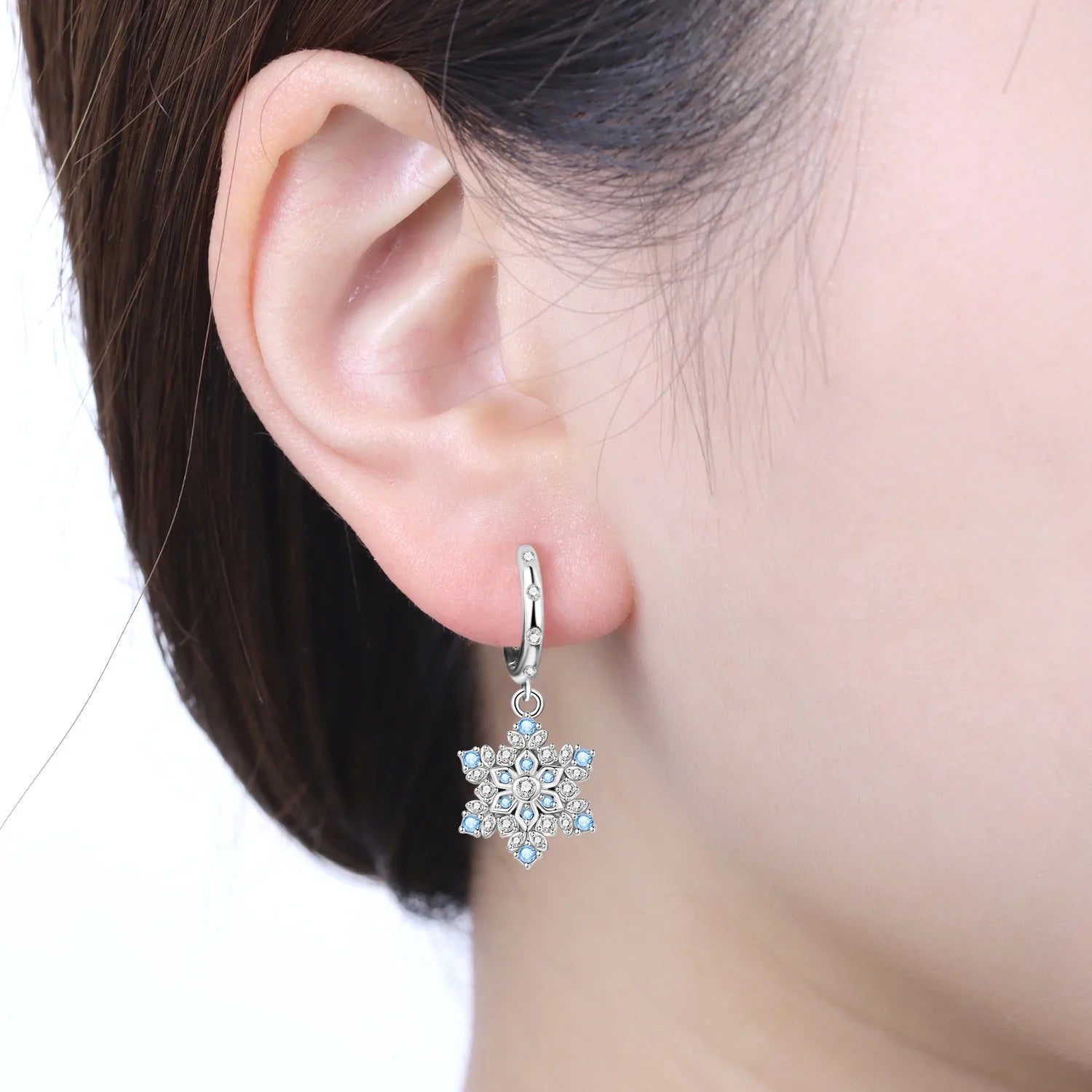 PANPOKI 925 Sterling Silver Sparkling Blue Snowflake Earrings Series Drop Earrings For Women Party Gifts Trendy Jewelry