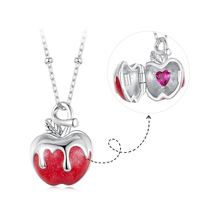 WOSTU 925 Sterling Silver Red Apple Pendant Necklace For Women,Openable Pendants with Heart Inside Unique Xams Jewelry Gift
