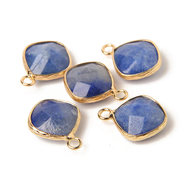 14MM Natural Stone Connector Pendant Agat Quartzs Rhombus Shape Faceted Charms  For Jewelry Making Necklace Bracelet Accessories