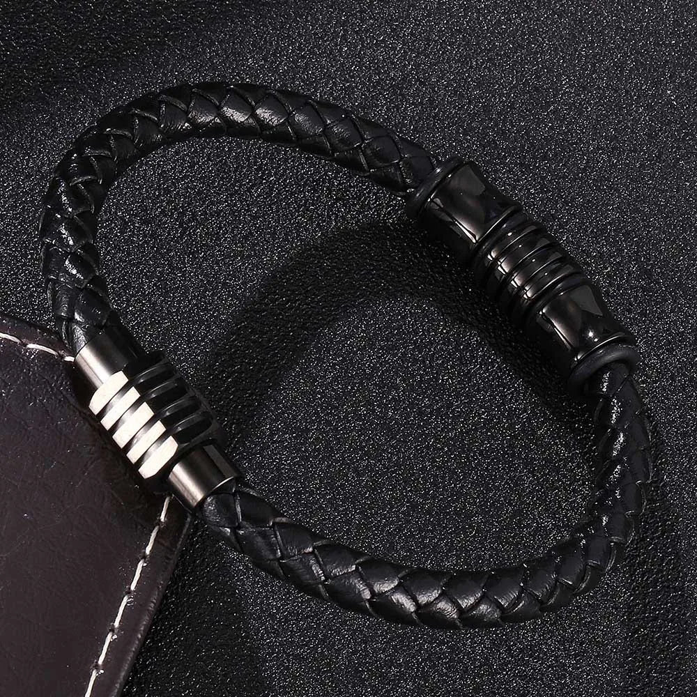 MKENDN Simple Style Stainless Steel Bracelet Viking Leather Bracelets for Men Punk Jewelry Homme Accessories