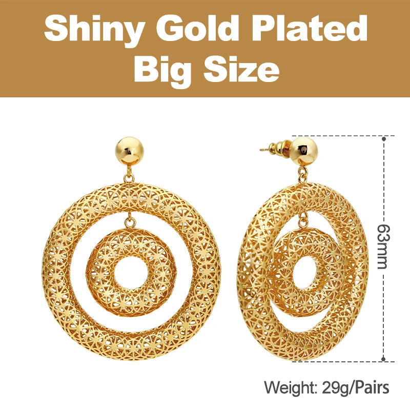 IVOG Bicyclic Ring Hollowed Out Drop Earrings For Women Brass Gold Color Earrings Fashion Luck Jewelry official-website