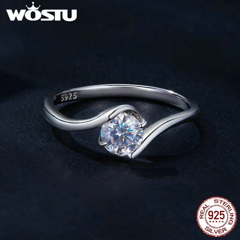WOSTU 0.5CT D Color VVS1 EX Round Moissanite Wedding Ring for Women 925 Sterling Silver Classical Rings Engagement Band MSR040