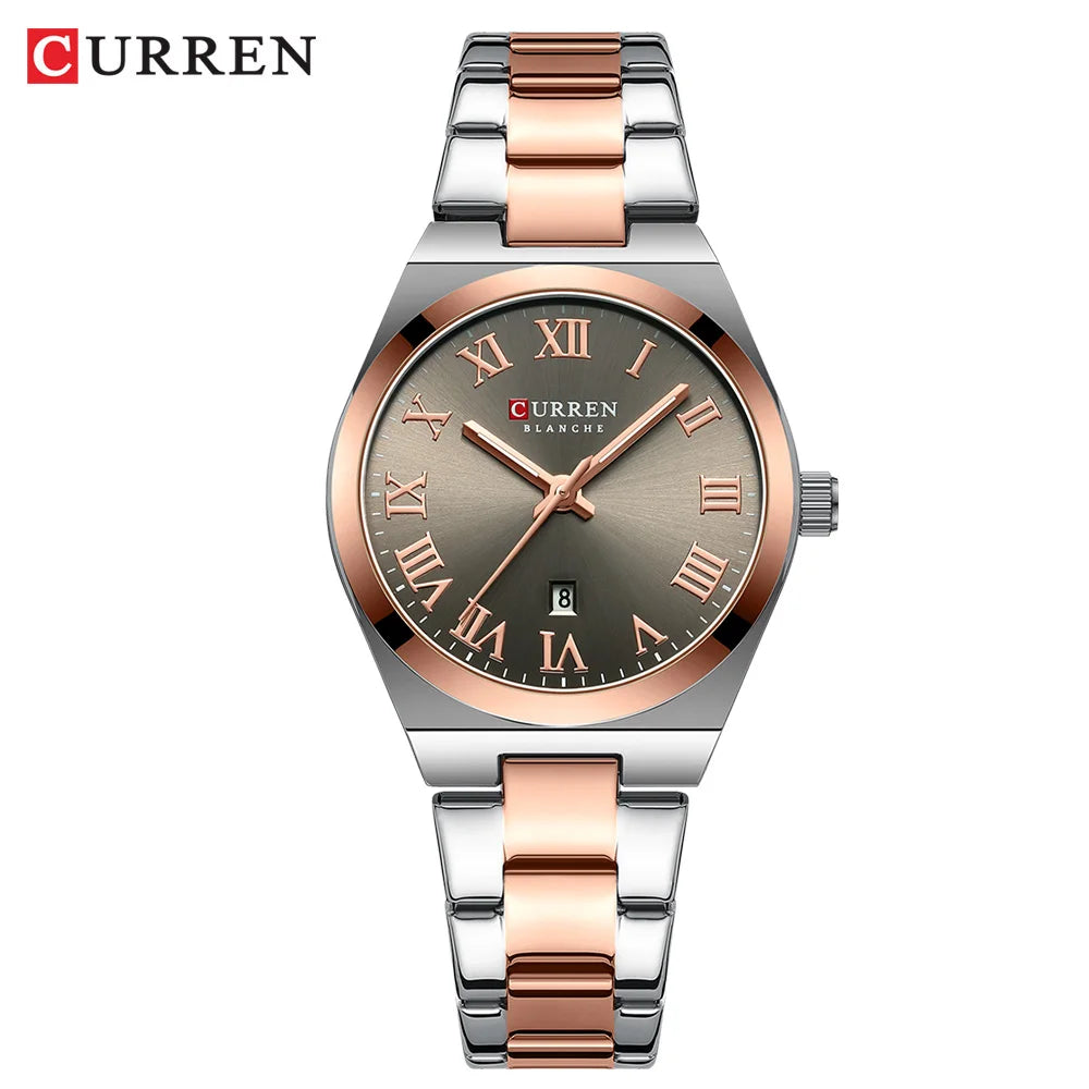 CURREN Fashionable Quartz Watches for Women Roman Numerals Simple Elegant Stainless Steel Braclete Ladies Wristwatch