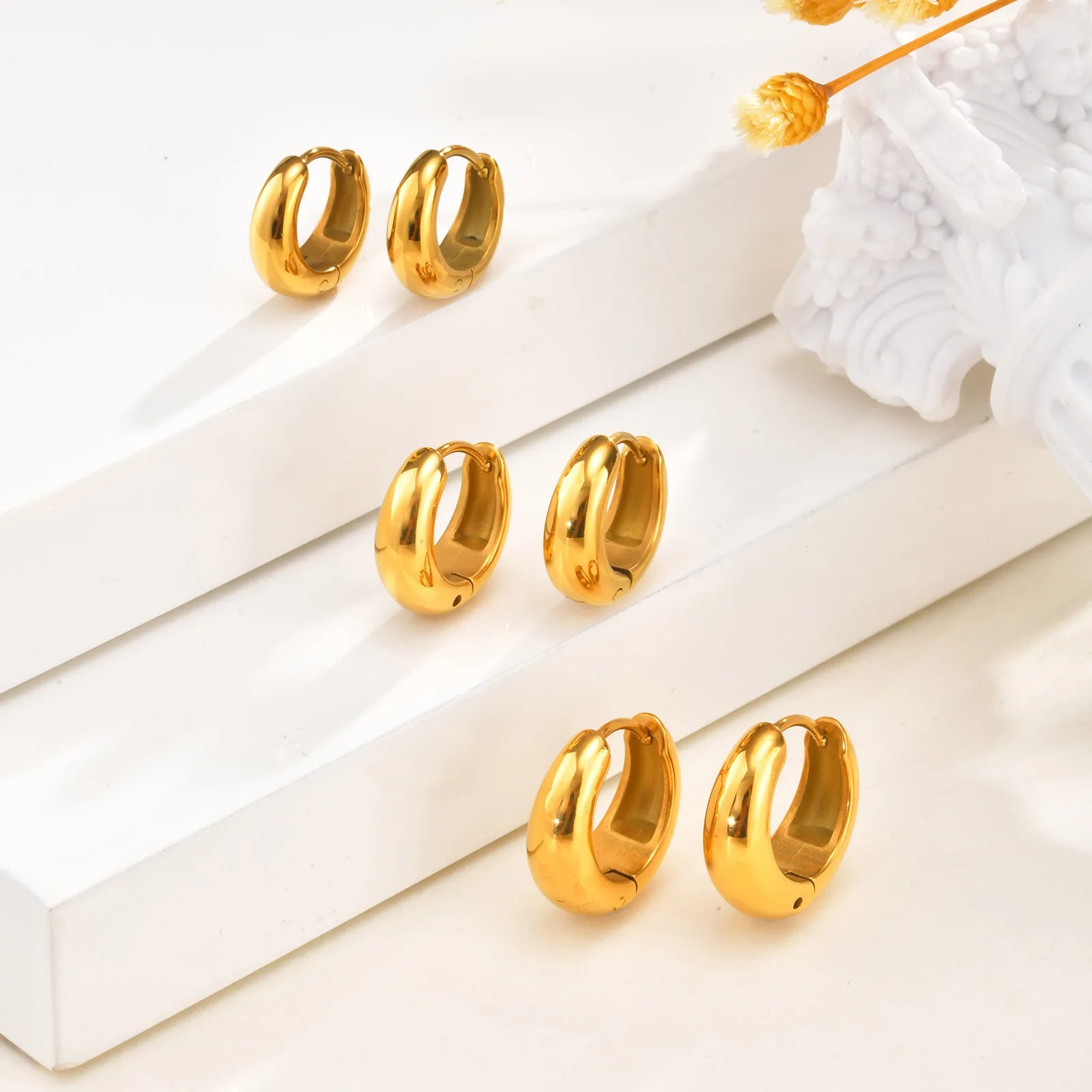 Vnox Simple Circle Hoop Earrings Stainless Steel Gold Color  High Polish Round Earring For Women  Aesthetic Jewelry Girls Gift