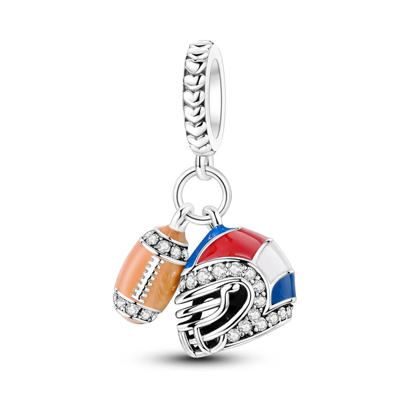 Passionate 925 Silver Dumbbell Badminton Soccer Sport Charms Beads Fit Pandach 925 Original Bracelet DIY Jewelry Graduation Gift