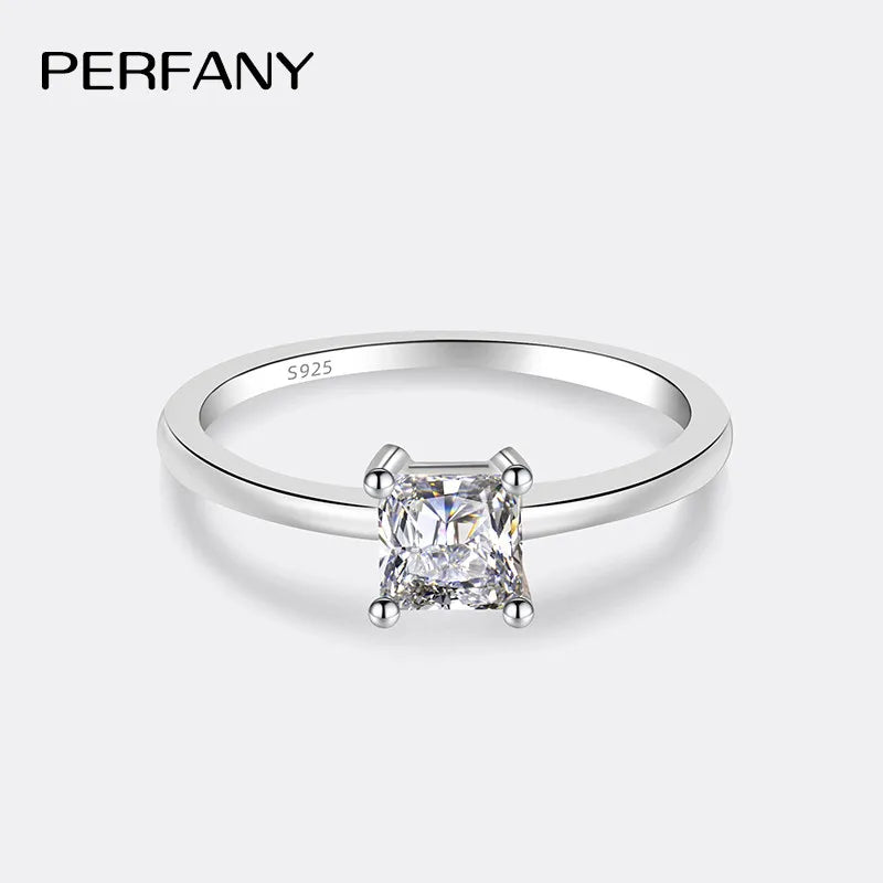 PERMANY 0.6CT Square Cut Moissanite Ring for Women S925 Pure Silver Imitation Diamond Simple Fashion Wedding Jewelry - Madeinsea©