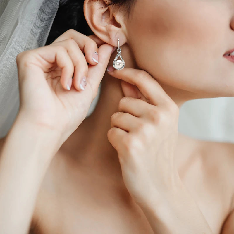 OXTAO D VVS1 Infinity Moissanite Earring Pendant 8mm Natural Freshwater Pearl Bread-shaped Dangle Hook Earrings Female Jewelry