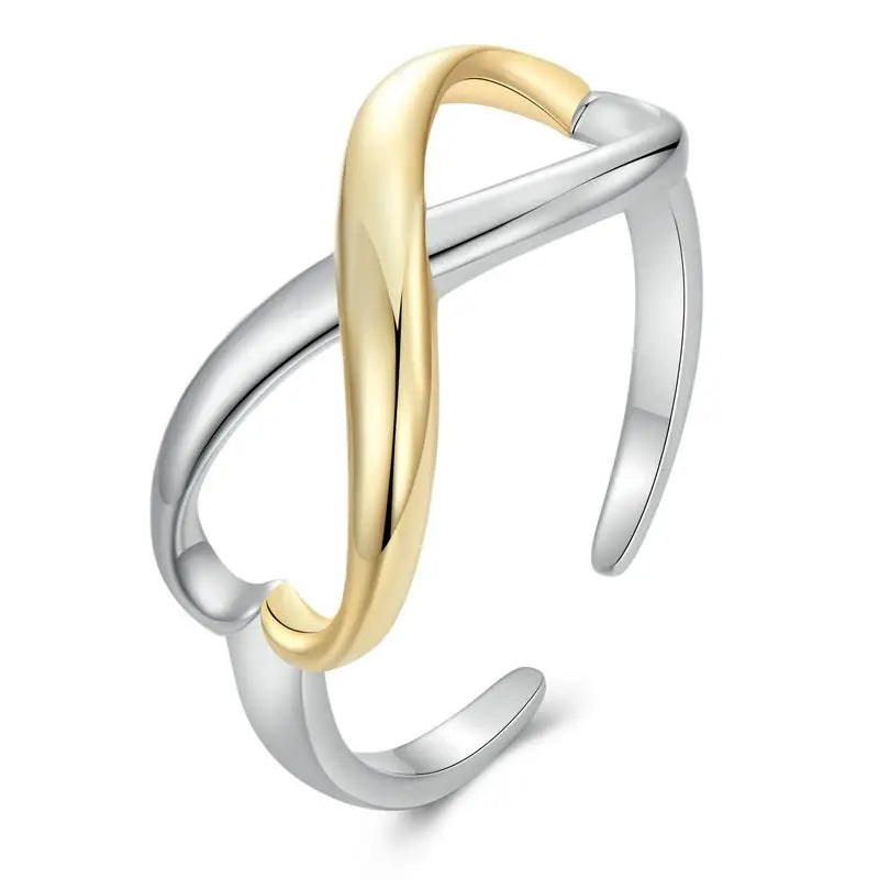 BAMOER 925 Sterling Silber Zweifarbiger Kreuzring, eleganter, polierter Doppelknotenring für Damen, Teenager und Mädchen – ein tolles Geschenk für Partys