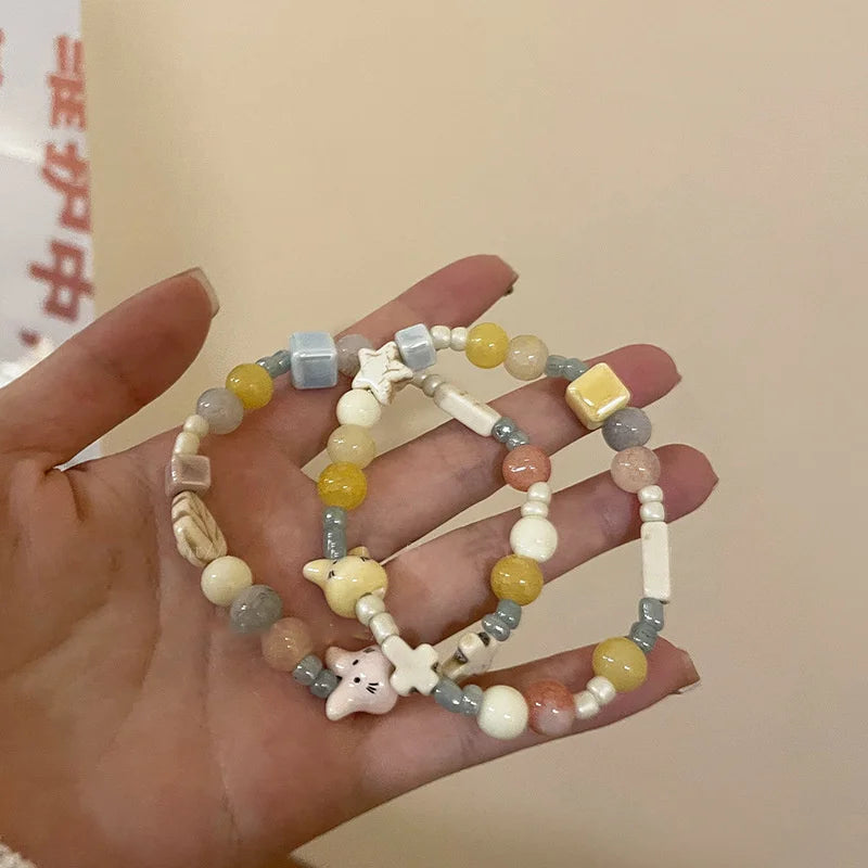 Handmade Ceramic Star Leaf Beaded Bracelet For Women Girls Cute Cartoon Animal Elephant Rabbit Beads Bangles Party Charm Jewelry