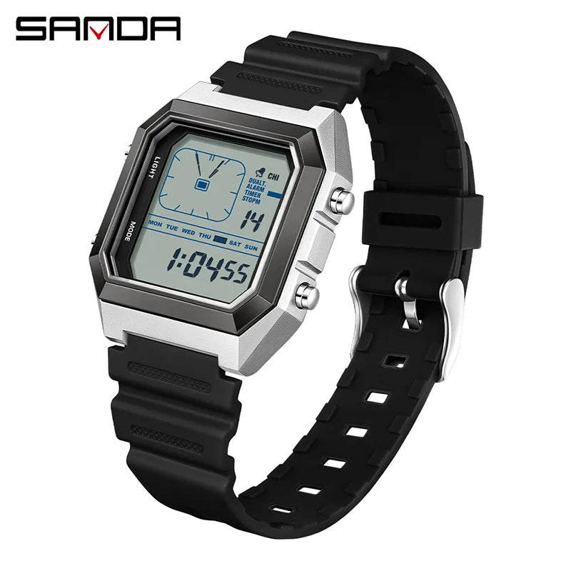 SANDA 6307 Fashion Digital Watches for Man Multifunction Luminous Chronograph Calendar Outdoor Sport Waterproof Electronic Watch