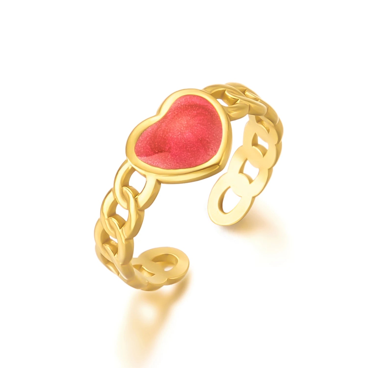 Bohemian Gold Color Enamel Open Rings For Women Stainless Steel Love Heart Shape Adjustable Finger Ring Luxury Charm Jewelry