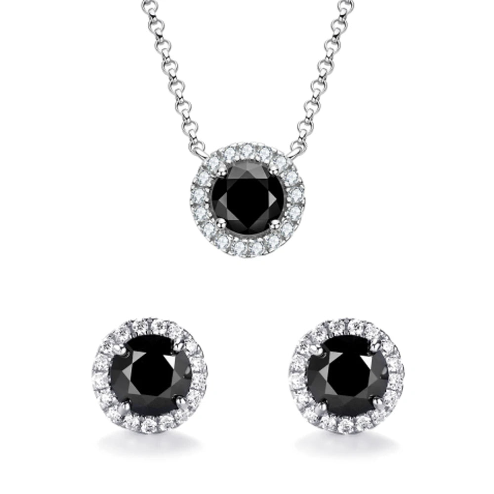 Black Moissanite Agate Earring Necklace Set 925 Sterling Silver Retro Classic Rose Gold Pendant Necklace Boutique Jewelry Gifts