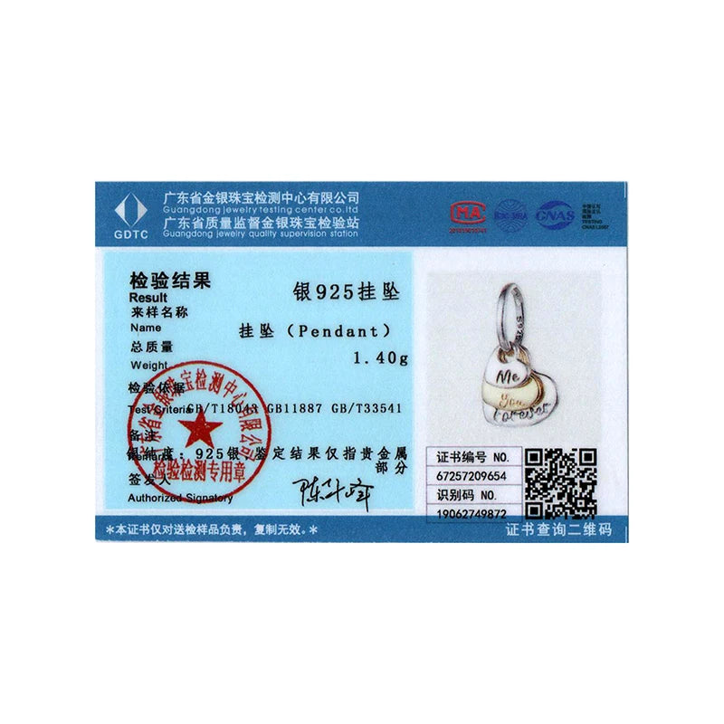 BISAER 925 Sterling Silver Eternal Love Charm Bead Two-tones Heart Pendant for Women DIY Bracelet & Neckalce Fine Jewelry Gift