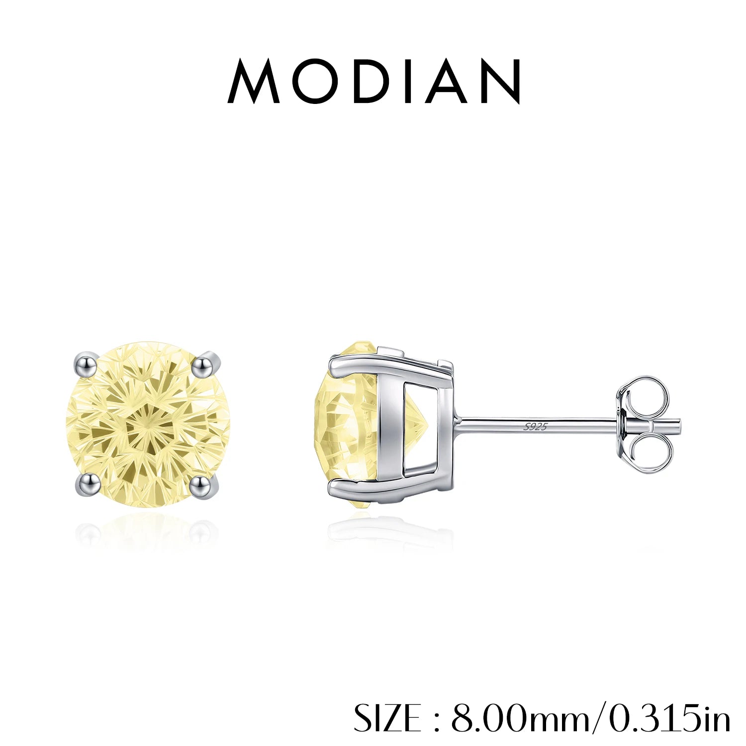MODIAN 925 Sterling Silver Fashion Light Yellow Firework Cut Zircon Round Studs Earrings For Women And Men Fine Jewelry