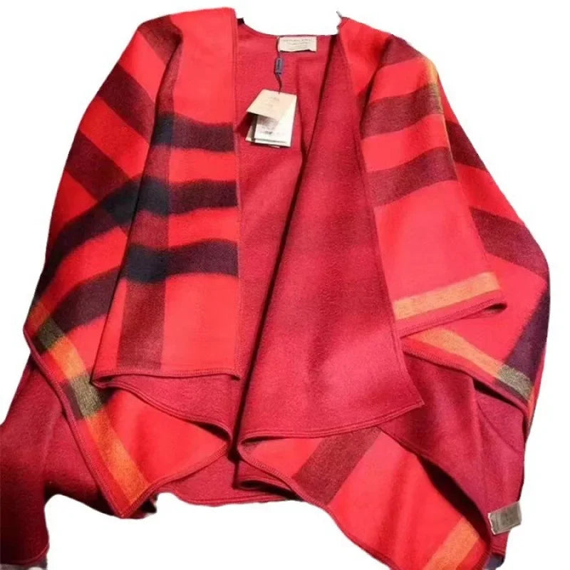 Classic British Style Double-Sided Wool Plaid Scarf Women's Warm Versatile Large Shawl Autumn Winter Tweed Jacket