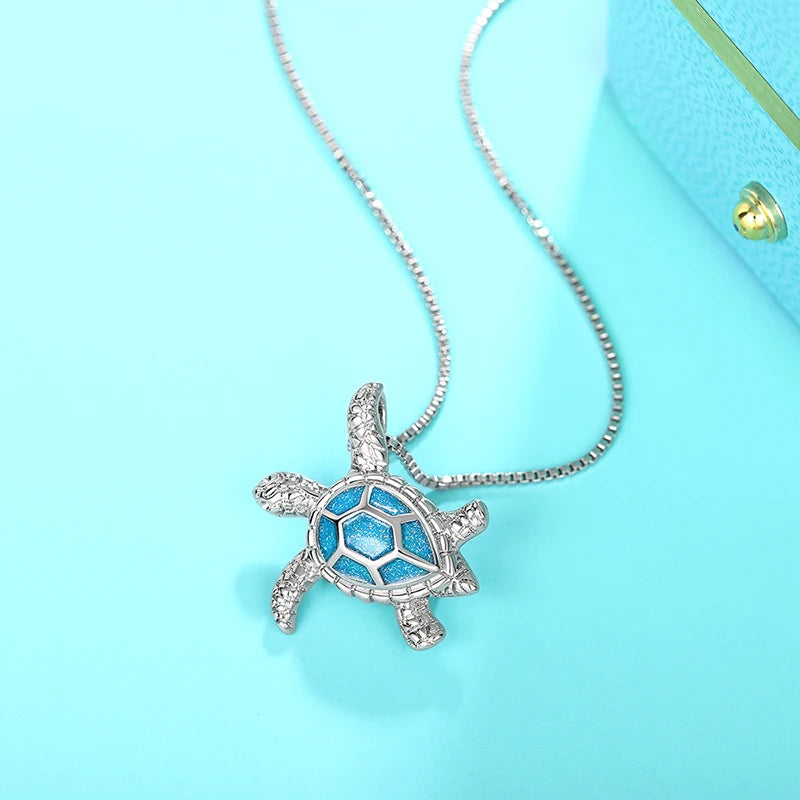 Huitan Cute Turtle Pendant Box Necklace Lovely Trendy Aesthetic Exquisite Accessories for Women Delicate Sweet Animals Jewelry
