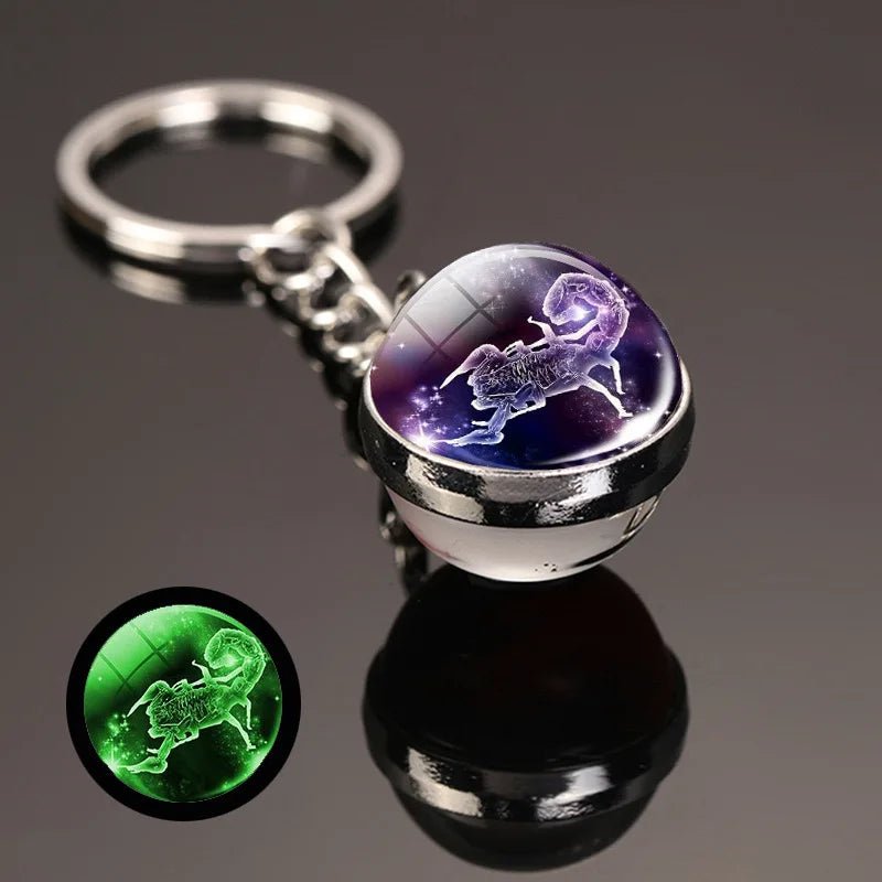 New Design Luminous Crystal Twelve Constellation Keychain Unisex Metal Holder Pendent Key Ring Bag Decoration Gift For Couple