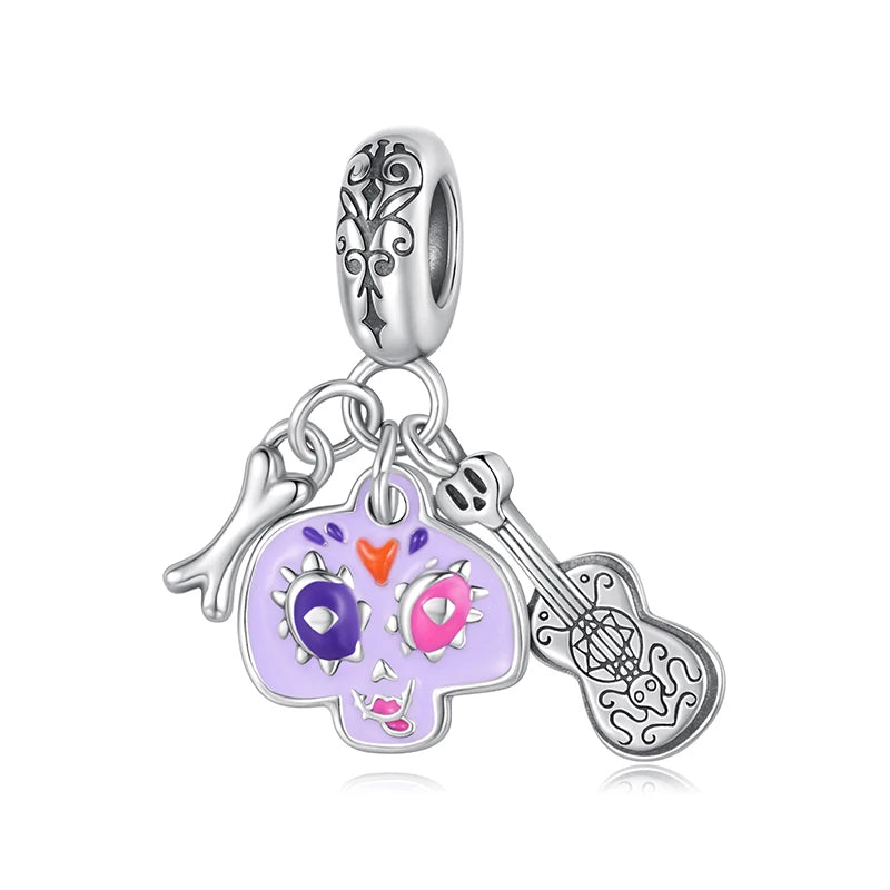 WOSTU Mexican Day of the Dead Collection 925 sterling Silver Skull Flag Pendant Punk Murano Bead Jewelry Mexican Family DIY Gift