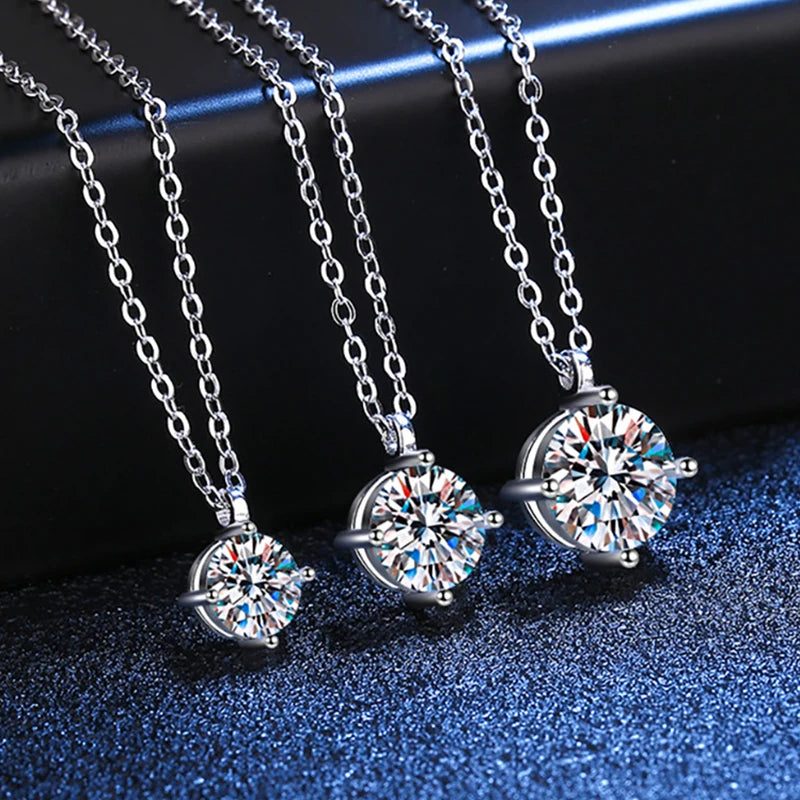 OXTAO 1CT 2CT 3CT Four Claw Moissanite Pendant Necklace 925 Sterling Silver D Color Glittering Diamond Ladies Real Jewelry Gift