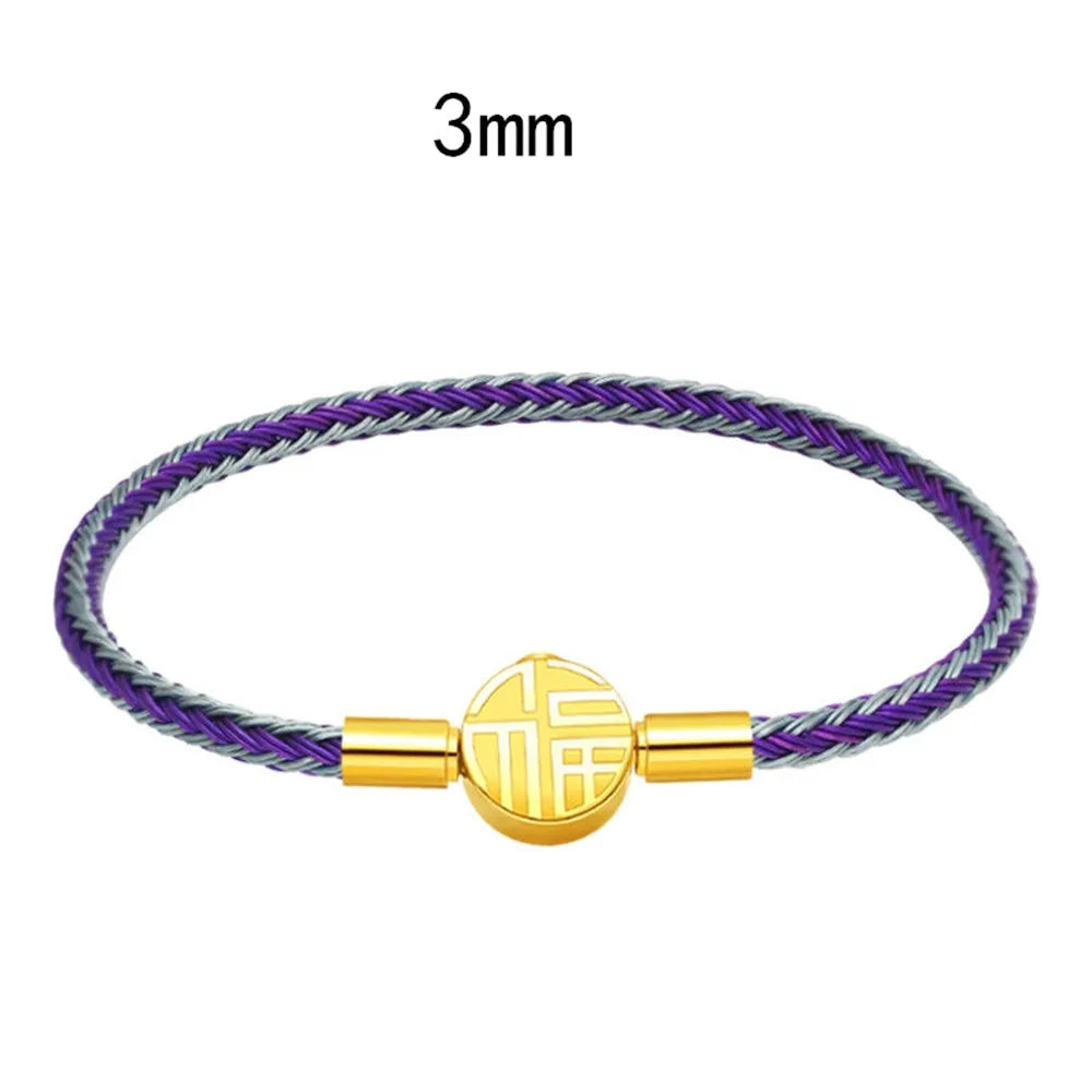 MKENDN Classic Men Women Stainless Steel Bracelet Lucky Red Steel Wire Rope Male High Quality Gold Plated Button Jewelry Gifts